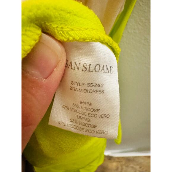 SAN SLOANE White Lime Green Satin Slip Style Cowl Neck Dress Size Small - Picture 12 of 14